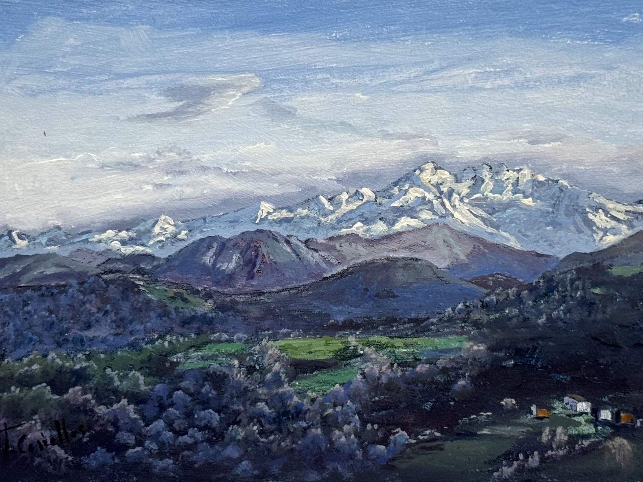 Picos de Europa desde Biedes, óleo de Tere Casielles.